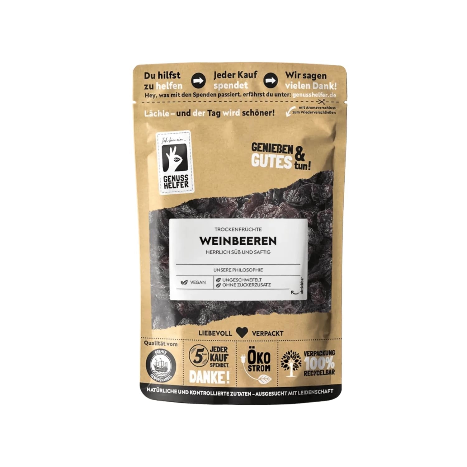 Uva Bremer Gewürzhandel, essiccata, non solfitata e senza zuccheri aggiunti, 1kg Prodotti disidratati Naty Shop 500 G