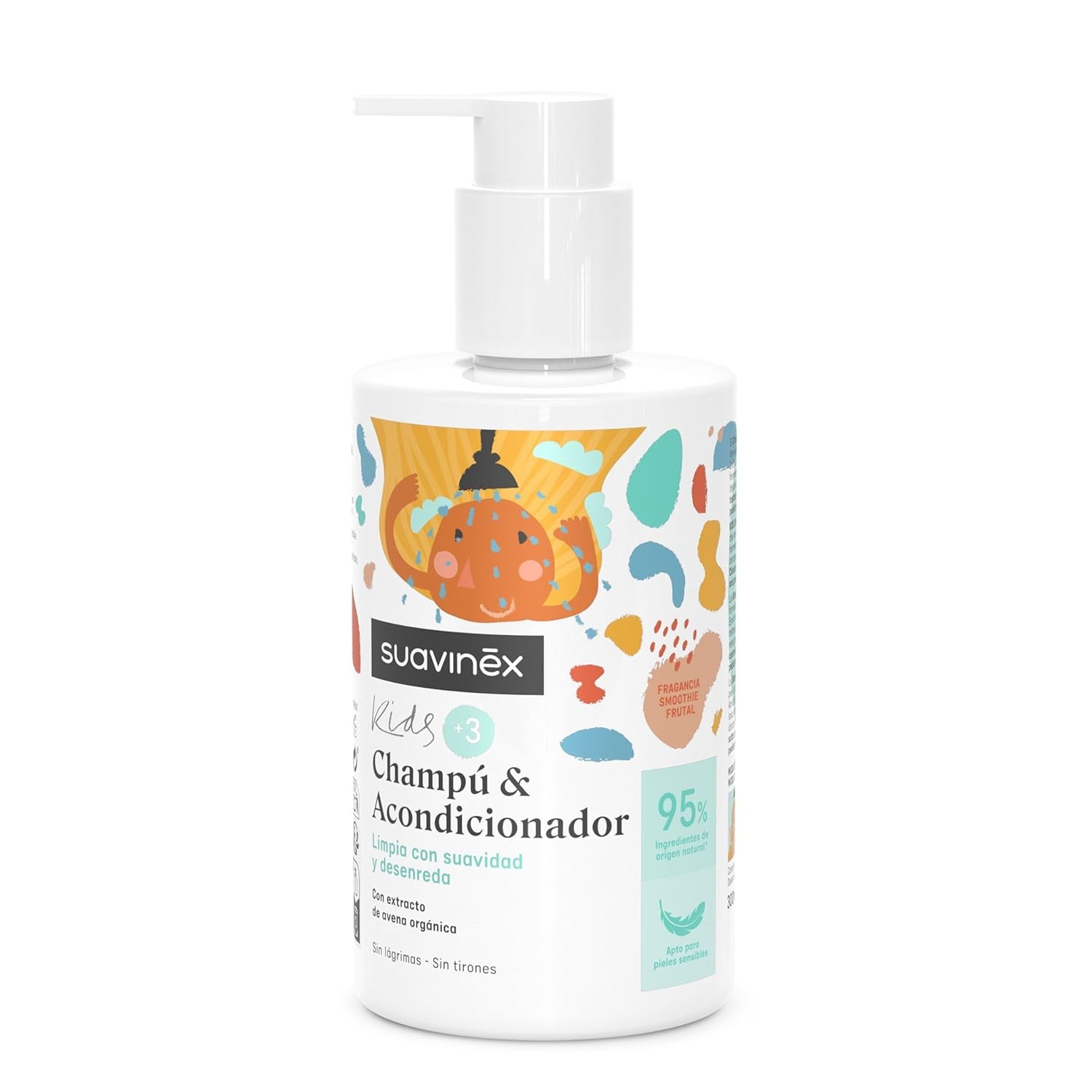 Suavinex, shampoo curativo per bambini da 3 a 10 anni, senza allergeni, senza parabeni, senza siliconi, adatto per pelli sensibili, senza strappi o strappi, 95% ingredienti di origine naturale, Bambini - Bagno e Cura della Pelle Naty Shop Shampoo e balsamo