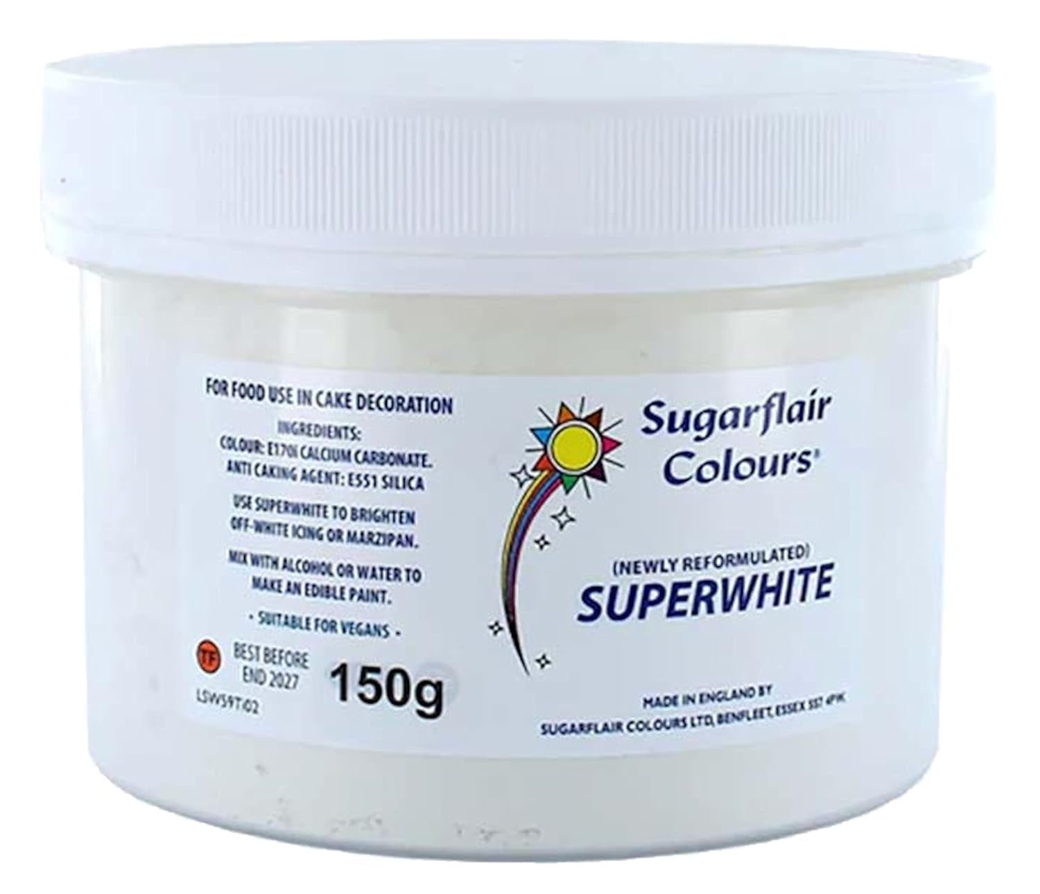 Sugarflair Superwhite Glassa Sbiancante, Glassa Reale Sbiancante, Colorante Alimentare Commestibile Extra Bianco - 150g Naty Shop Pasta di Zucchero Titolo predefinito