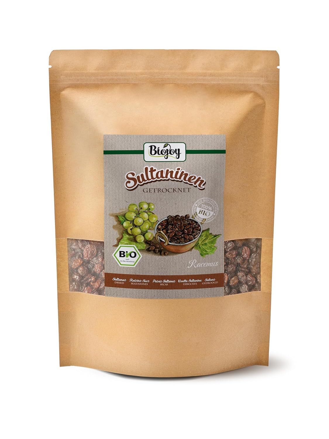 Uva sultanina biologica Biojoy (500 g), secca e non solforata Naty Shop prodotti disidratati 1 kg (1 confezione)