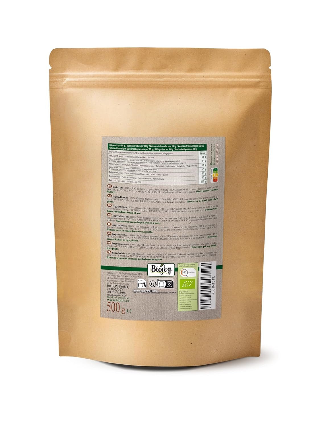 Uva sultanina biologica Biojoy (500 g), prodotti disidratati Naty Shop essiccati e non solforati