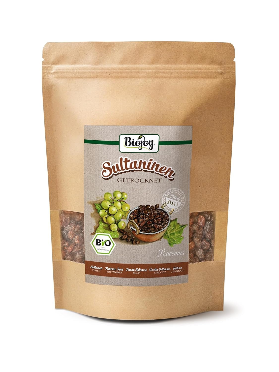 Uva sultanina Bio Biojoy (500 g), secca e non solforata Naty Shop prodotti disidratati 500 G