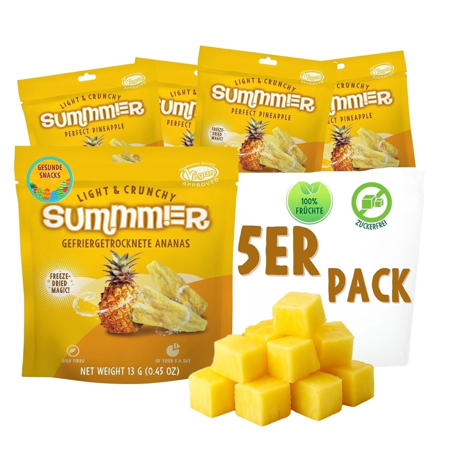 Fragole liofilizzate estive - confezione da 5 - senza zucchero, 100% naturali, deliziosi snack croccanti per bambini e adulti, ideali per cereali e lunch box (55g) Prodotti disidratati Naty Shop Confezione da 5 Ananas