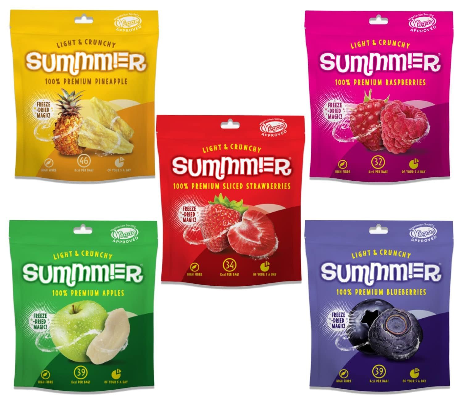 Fragole liofilizzate Summer - Confezione da 5 - Senza zucchero, 100% naturali, deliziosi snack croccanti per bambini e adulti, ideali per cereali e contenitori per il pranzo (55g) Naty Shop Prodotti disidratati Confezione da 5 Mix