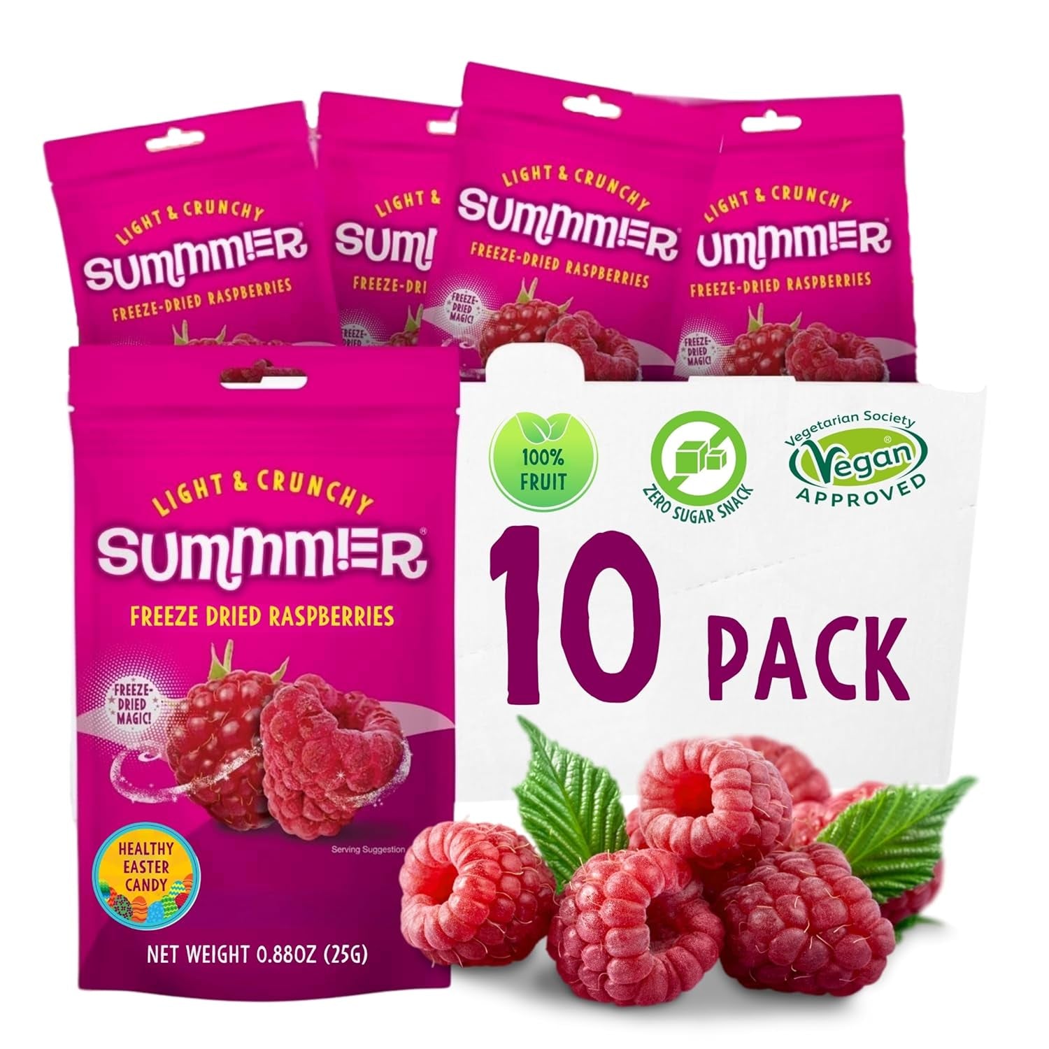Fragole liofilizzate estive - confezione da 5 - senza zucchero, 100% naturali, deliziosi snack croccanti per bambini e adulti, ideali per cereali e lunch box (55g) Prodotti disidratati Naty Shop Confezione da 10 Lamponi