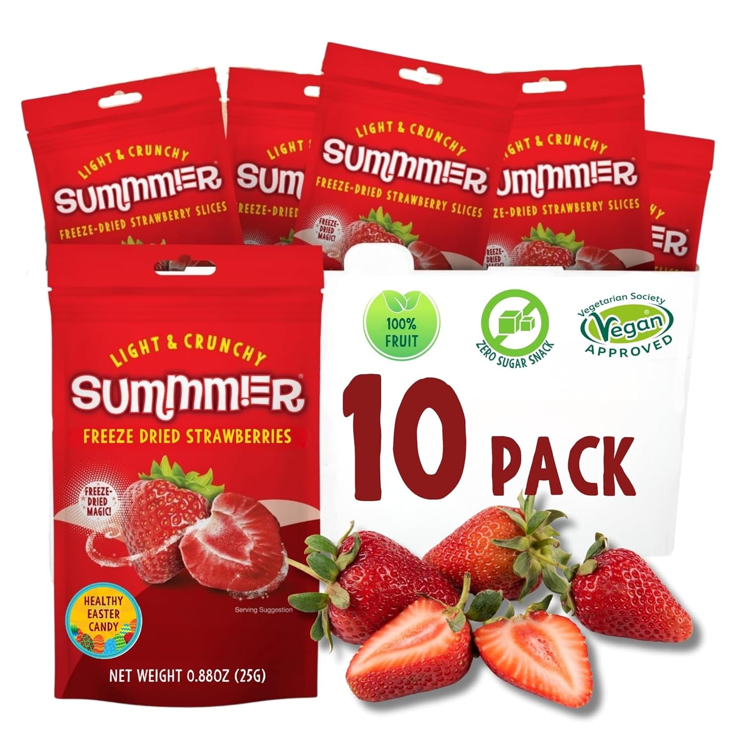 Fragole liofilizzate estive - confezione da 5 - senza zucchero, 100% naturali, deliziosi snack croccanti per bambini e adulti, ideali per cereali e lunch box (55g) Prodotti disidratati Naty Shop Confezione da 10 Fragole
