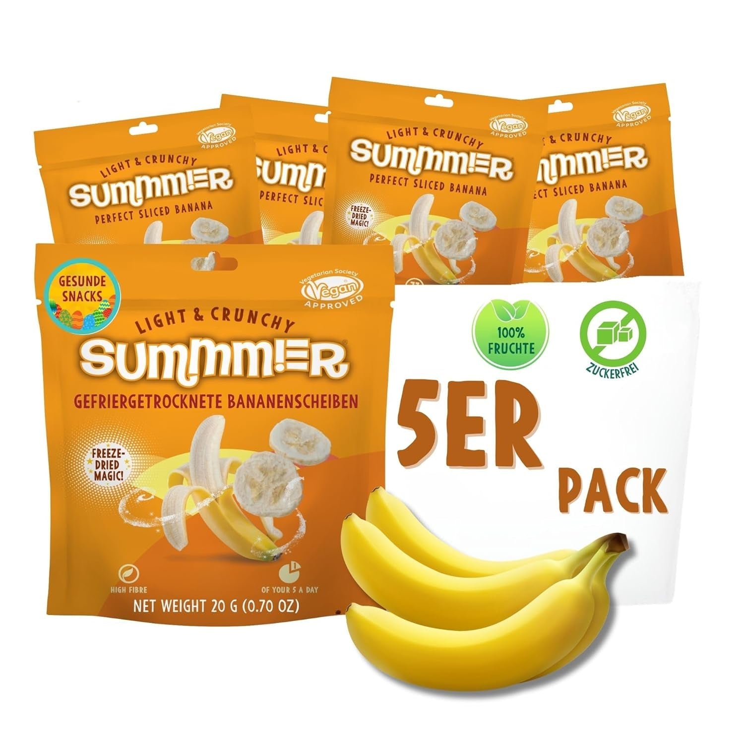 Fragole liofilizzate estive - confezione da 5 - senza zucchero, 100% naturali, deliziosi snack croccanti per bambini e adulti, ideali per cereali e lunch box (55g) Prodotti disidratati Naty Shop Confezione da 5 Banana