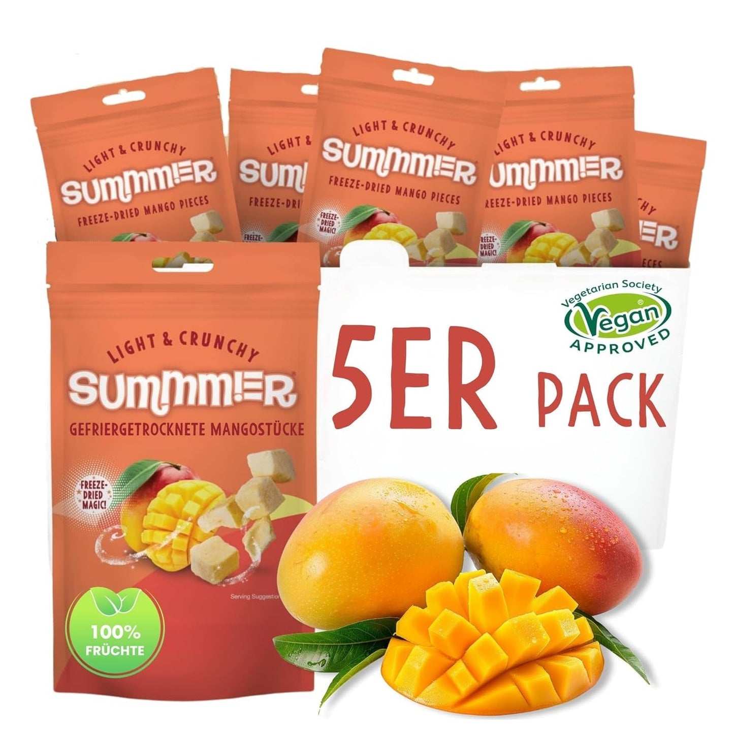 Fragole liofilizzate estive - confezione da 5 - senza zucchero, 100% naturali, deliziosi snack croccanti per bambini e adulti, ideali per cereali e lunch box (55g) Prodotti disidratati Naty Shop Confezione da 5 Mango