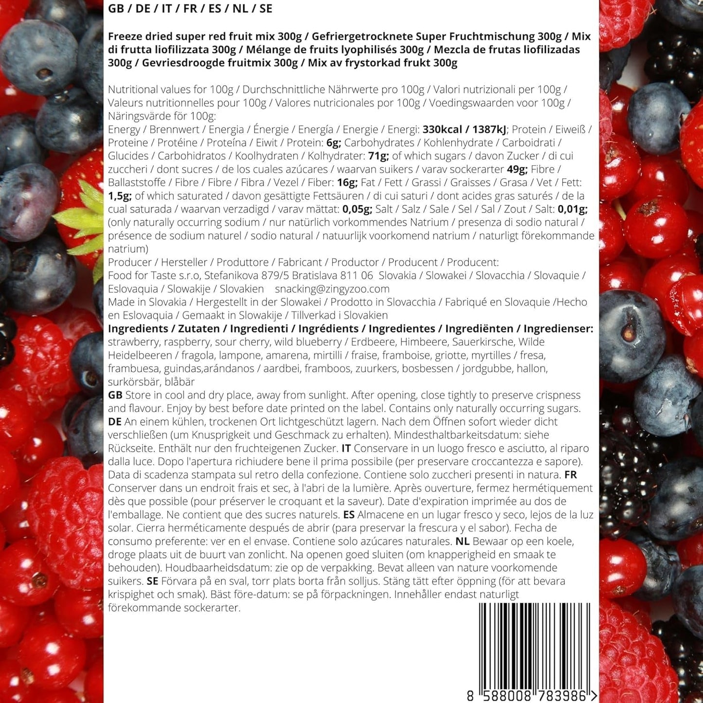 Mix di frutta liofilizzata Super Berries | XL 300g Frutta secca senza zucchero | Frutta secca | Frutta secca Fragole liofilizzate Lamponi Mirtilli liofilizzati ZingyZoo Prodotti disidratati Naty Shop