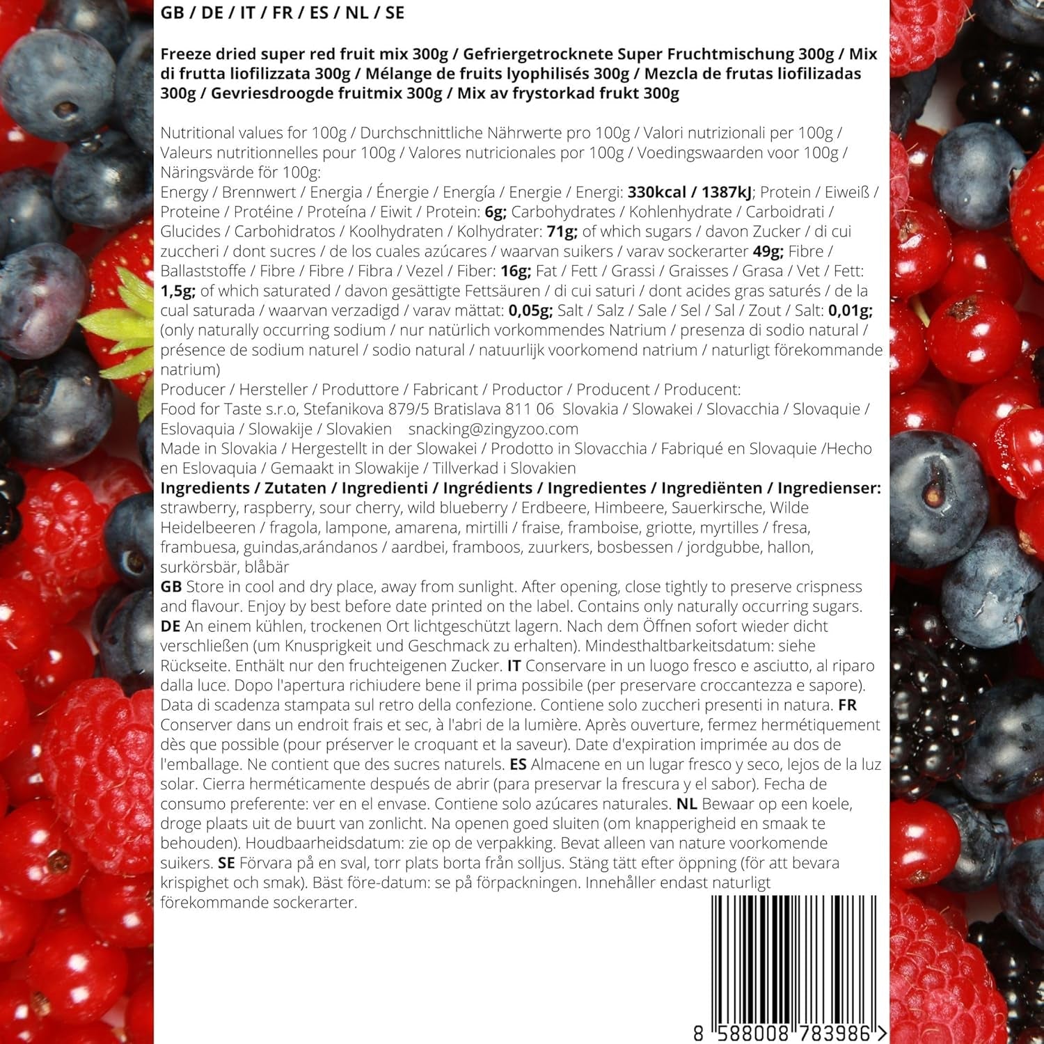 Mix di frutta liofilizzata Super Berries | XL 300g Frutta secca senza zucchero | Frutta secca | Frutta secca Fragole liofilizzate Lamponi Mirtilli liofilizzati ZingyZoo Prodotti disidratati Naty Shop