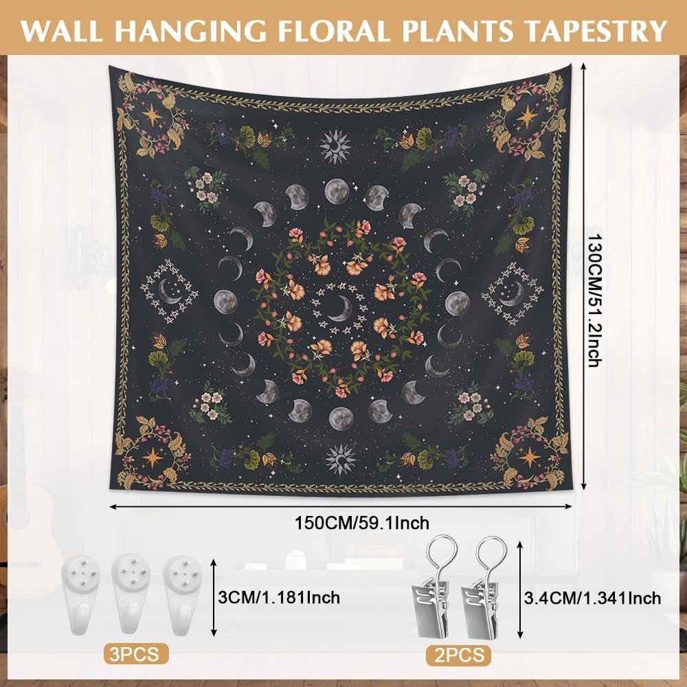 Arazzo 130 130mx150m fasi lunari fiore tela Home - Accessori e Decorazioni Naty Shop