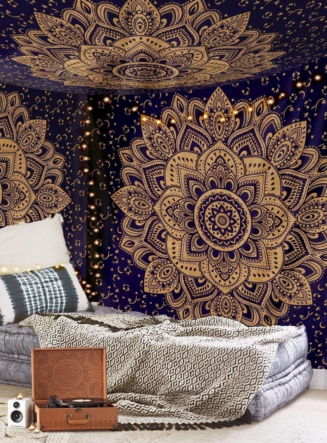 Copriletto mandala in cotone arazzo aakriti gallery Home - Accessori e decorazioni Naty Shop Blu dorato 233,7 L X 208,3 B Cm