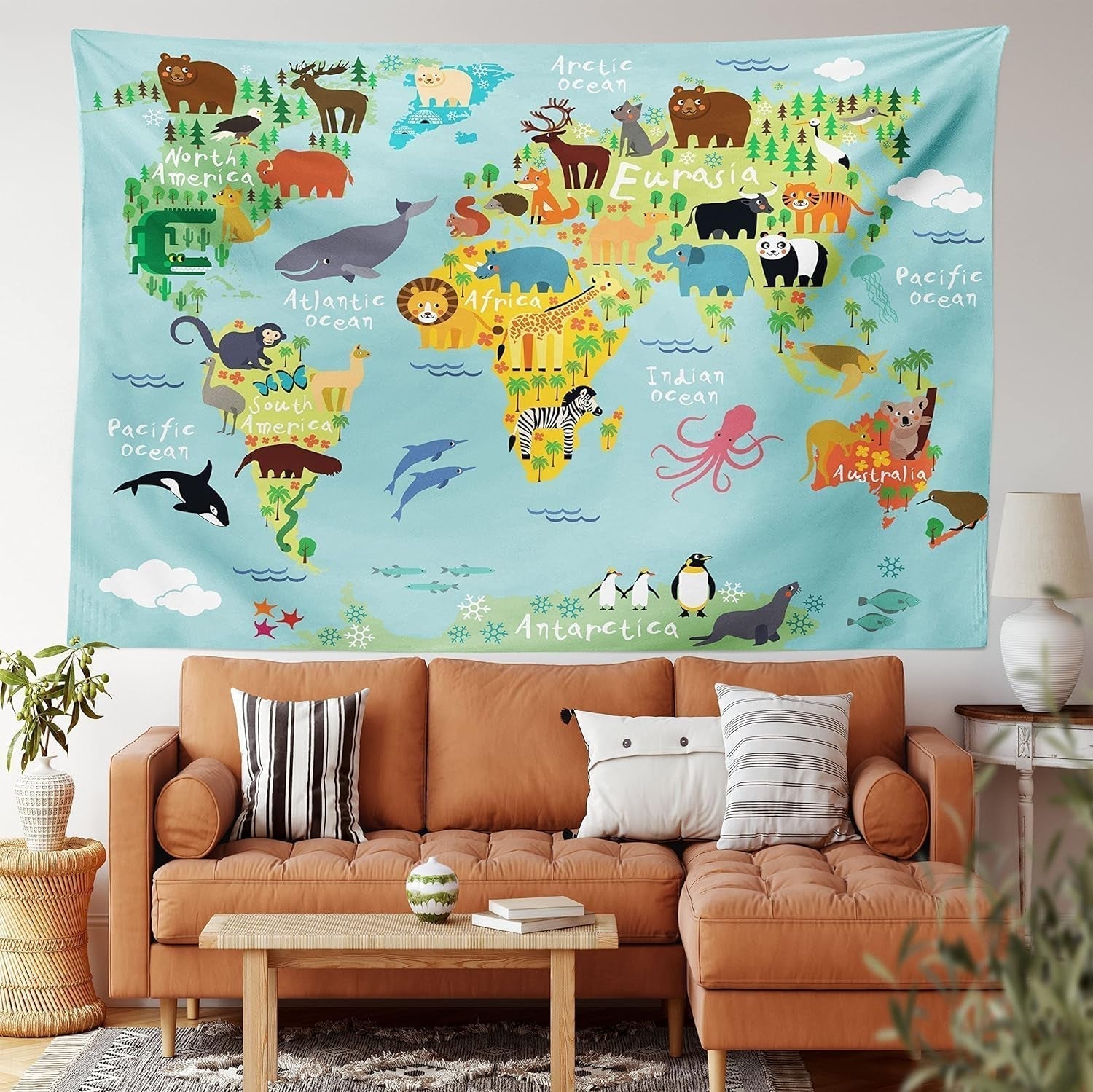 Arazzo abakuhaus Wanderlust animali mappa del mondo disegni Home - Accessori e Decorazioni Naty Shop