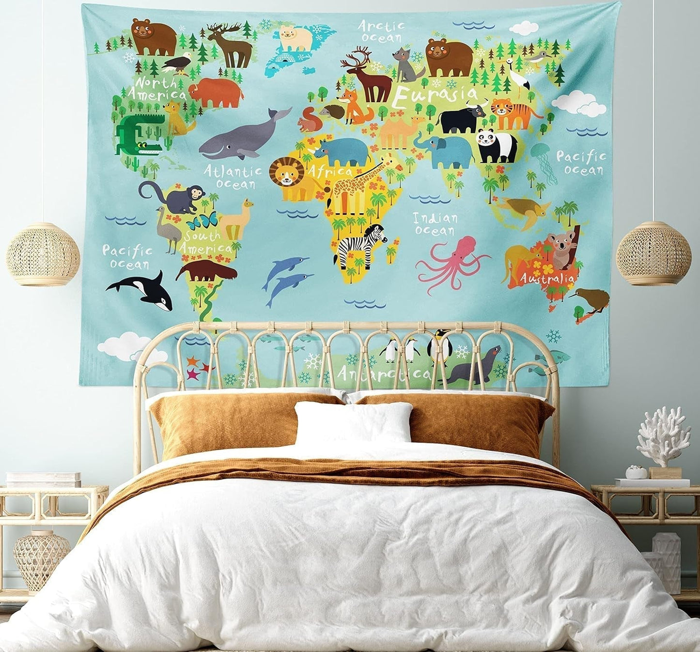 Arazzo abakuhaus Wanderlust animali mappa del mondo disegni Home - Accessori e Decorazioni Naty Shop