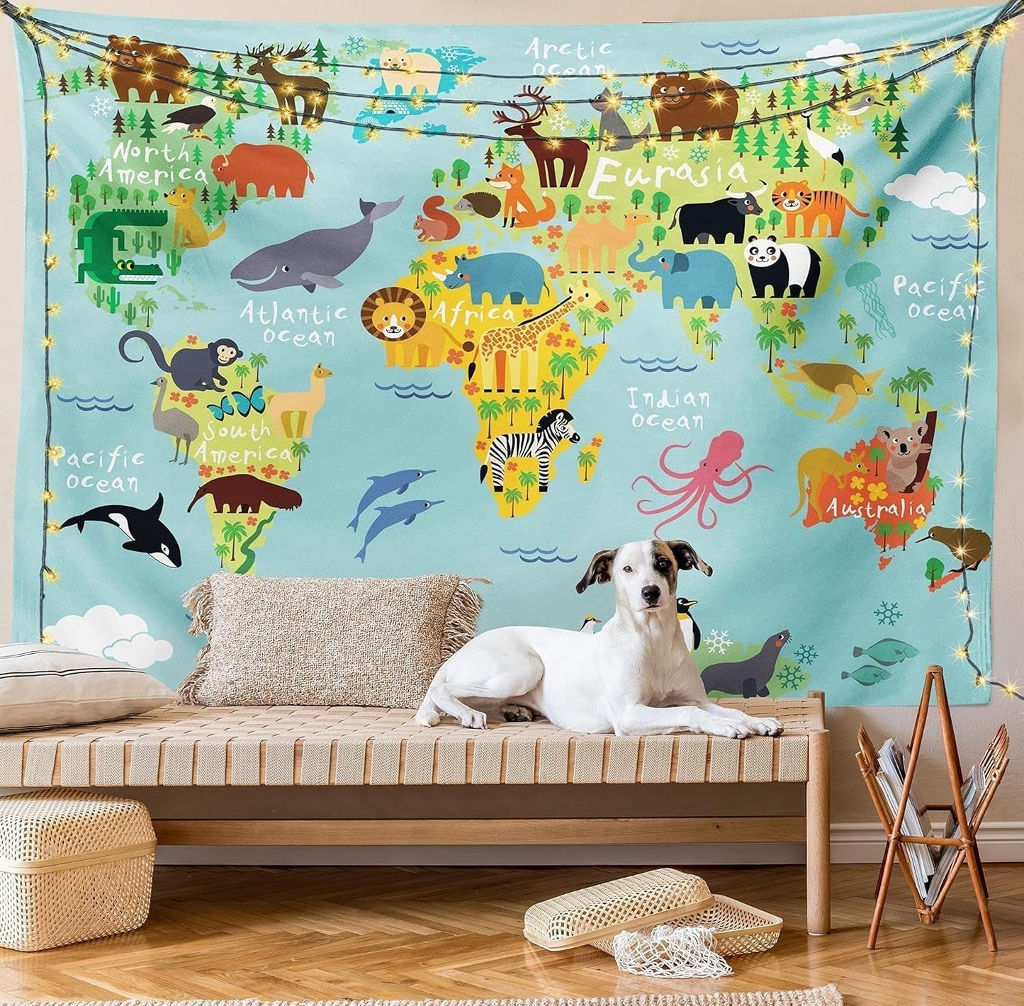 Arazzo abakuhaus Wanderlust animali mappa del mondo disegni Home - Accessori e Decorazioni Naty Shop
