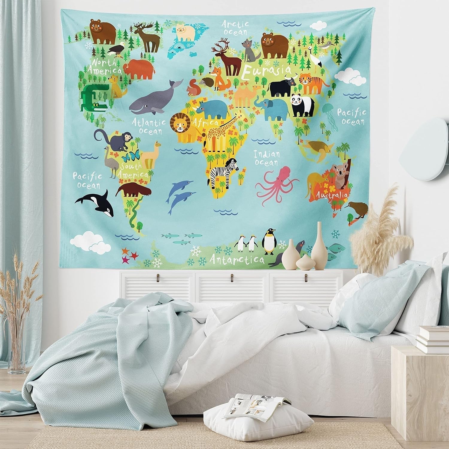 Arazzo abakuhaus Wanderlust animali mappa del mondo disegni Home - Accessori e Decorazioni Naty Shop