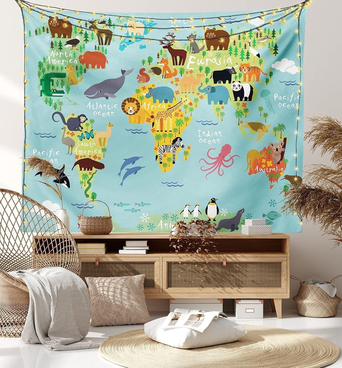 Arazzo abakuhaus Wanderlust animali mappa del mondo disegni Home - Accessori e Decorazioni Naty Shop