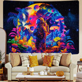 Arazzo alishomtll luce nera astronauta fungo fluorescente botanico Casa - Accessori e Decorazioni Naty Shop