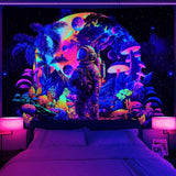 Arazzo alishomtll luce nera astronauta fungo fluorescente botanico Casa - Accessori e Decorazioni Naty Shop Multi 210L X 150B Cm