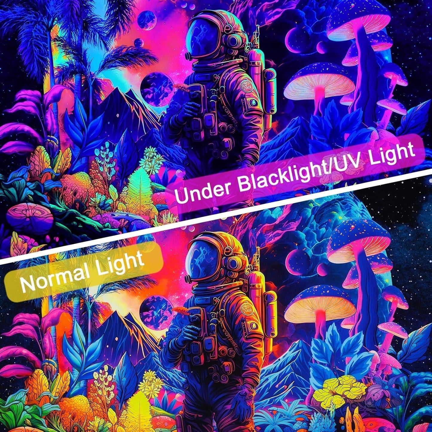 Arazzo alishomtll luce nera astronauta fungo fluorescente botanico Casa - Accessori e Decorazioni Naty Shop