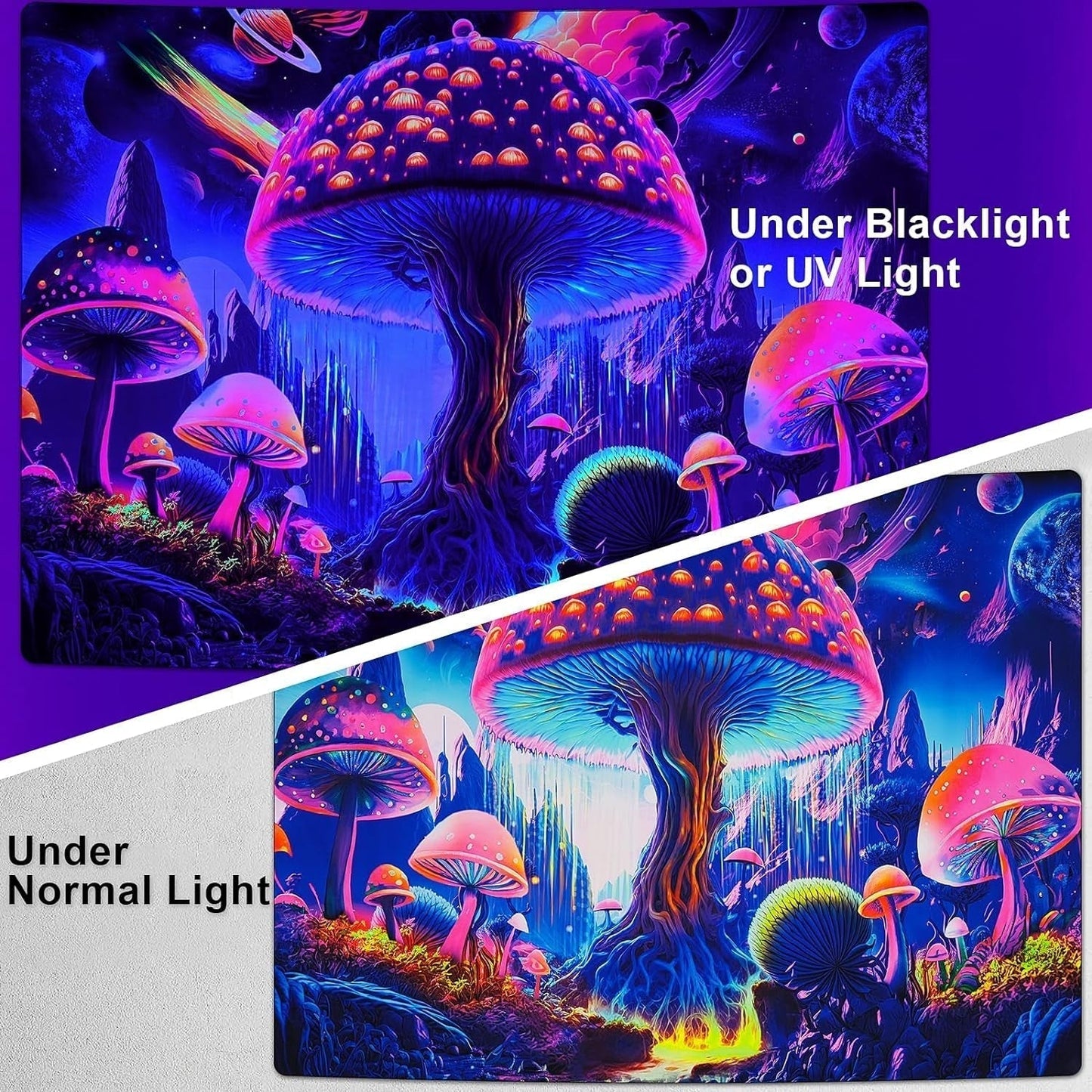 Arazzo alishomtll luce nera fungo fasi lunari Home - Accessori e Decorazioni Naty Shop