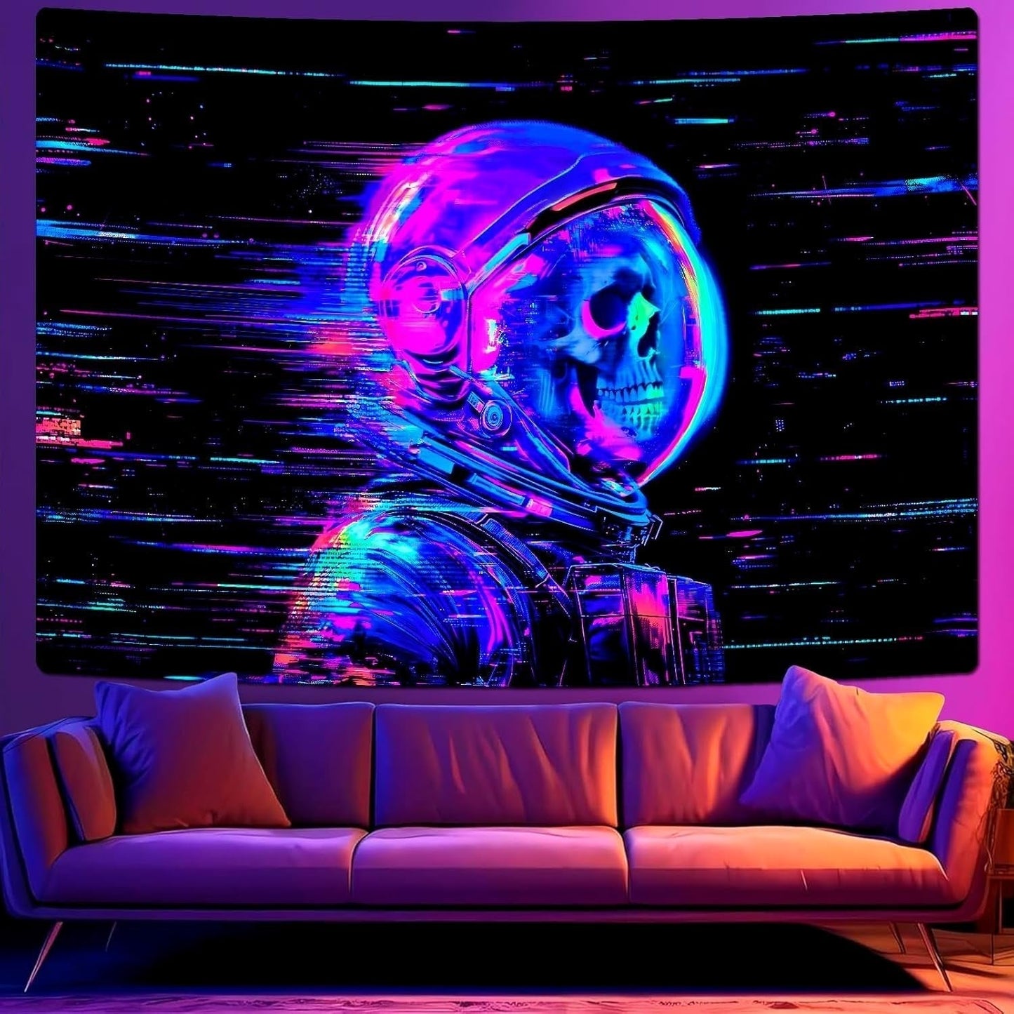 Arazzo alishomtll fluorescente teschio astronauta luce nera Home - Accessori e Decorazioni Naty Shop Multi 210L X 150B Cm