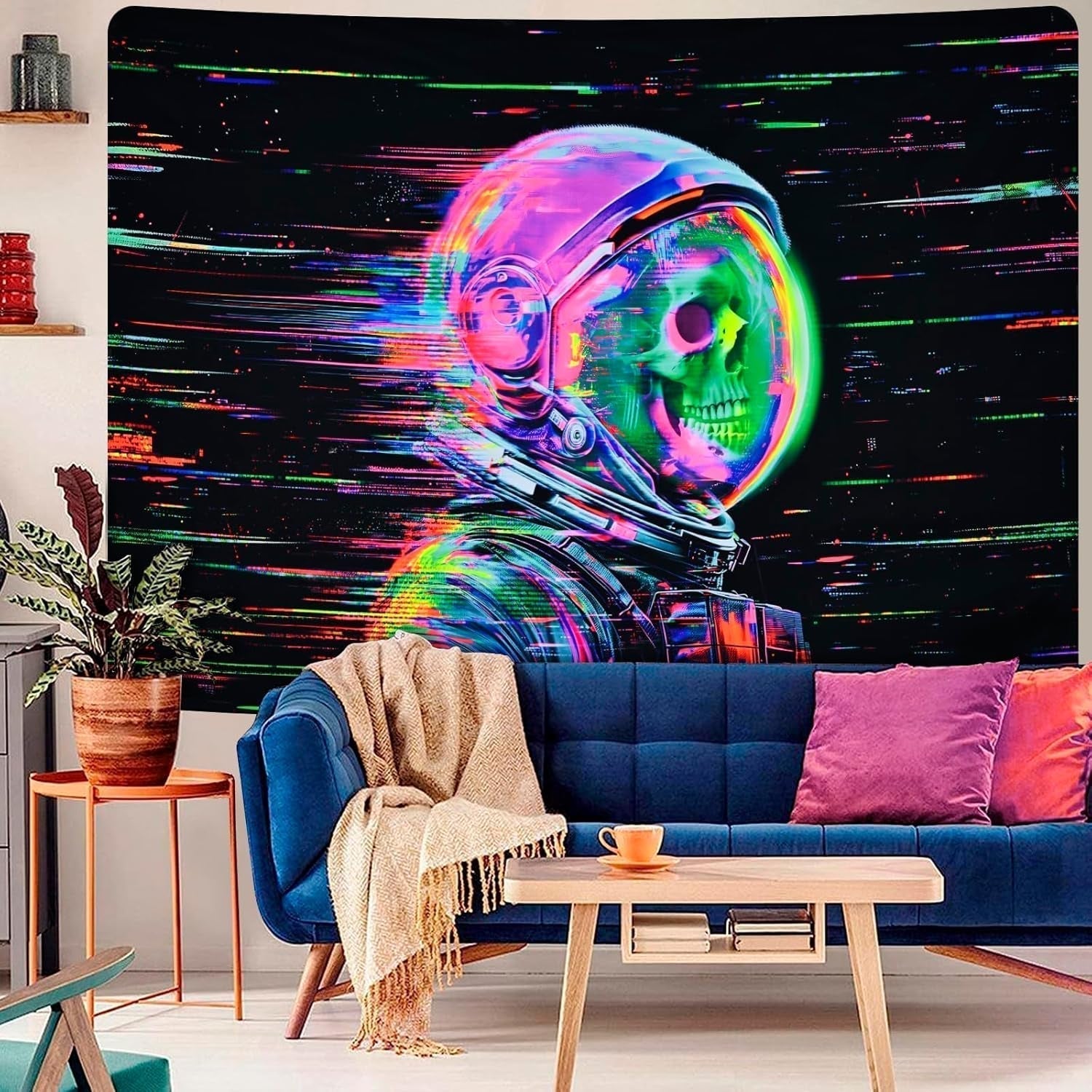 Arazzo alishomtll fluorescente teschio astronauta luce nera Home - Accessori e Decorazioni Naty Shop