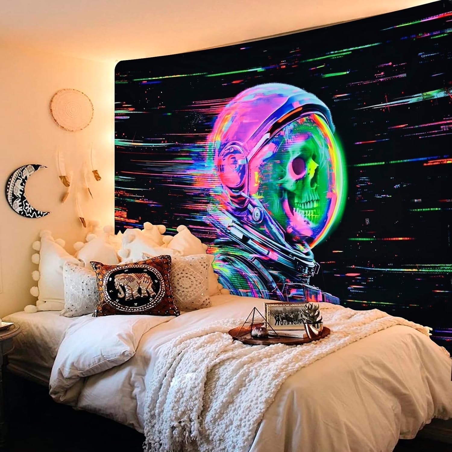 Arazzo alishomtll fluorescente teschio astronauta luce nera Home - Accessori e Decorazioni Naty Shop
