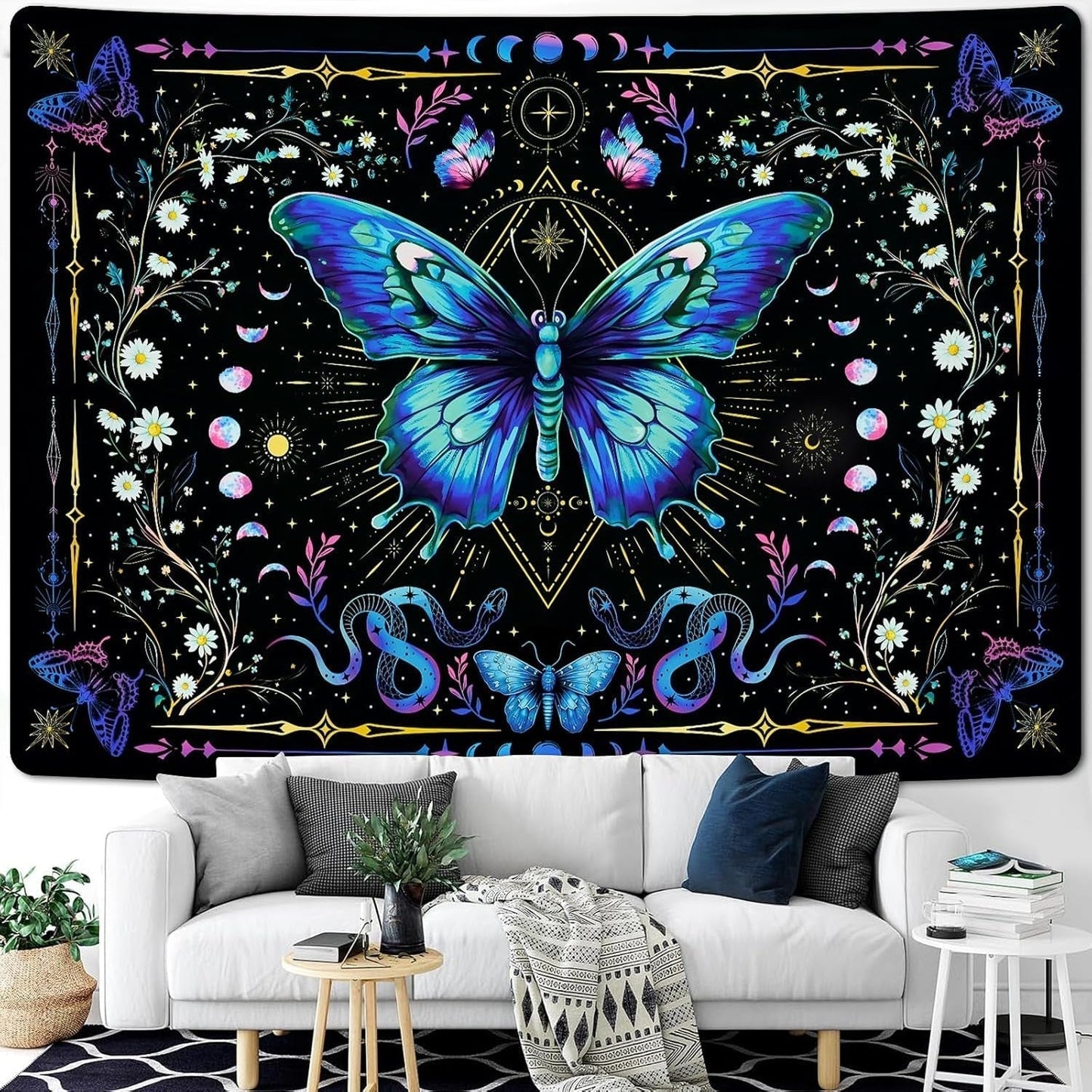 Arazzo alishomtll farfalla fasi lunari floreale margherita nero Home - Accessori e Decorazioni Naty Shop