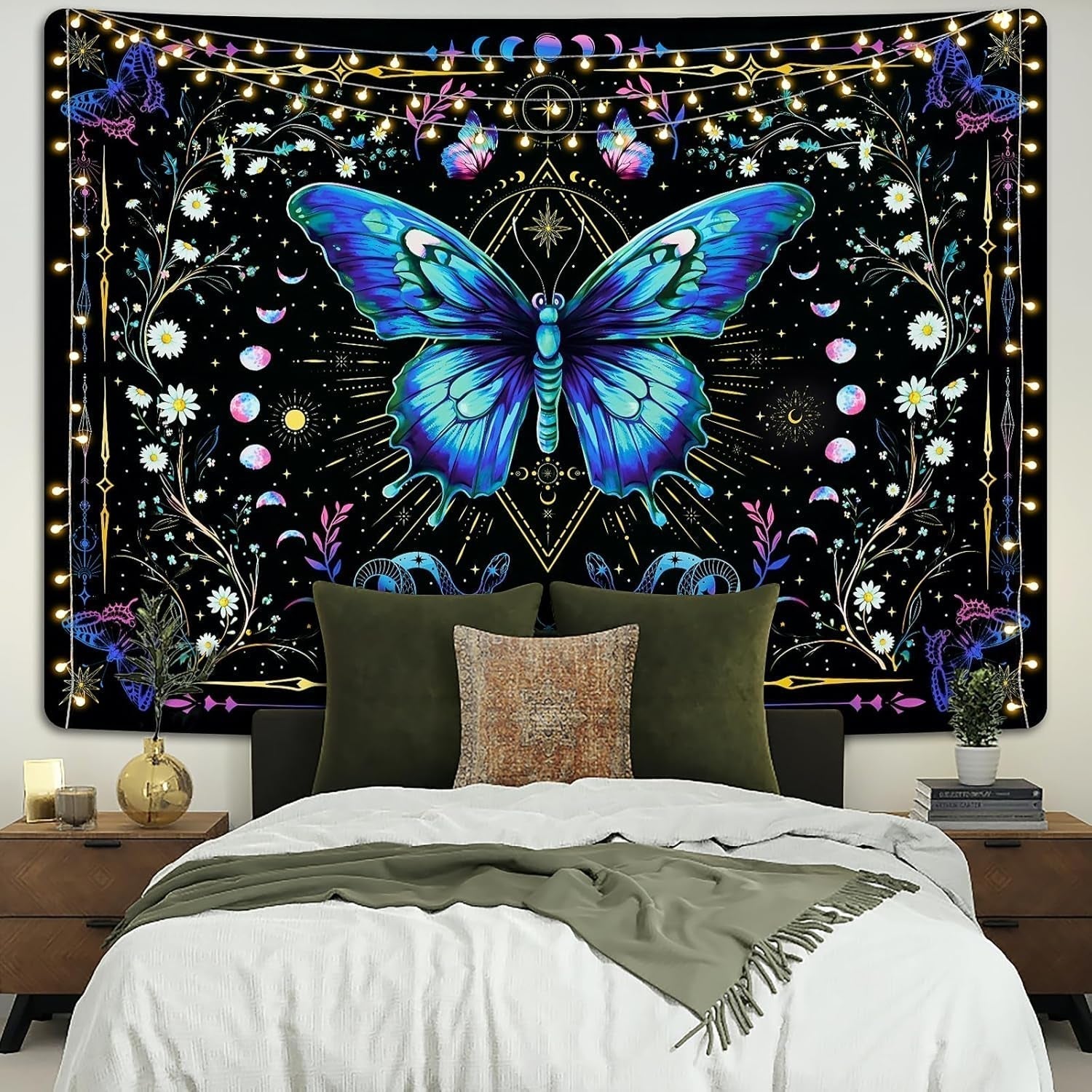 Arazzo alishomtll farfalla fasi lunari floreale margherita nero Home - Accessori e Decorazioni Naty Shop