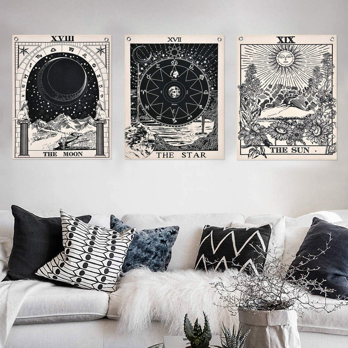 Alisomtll set tarocchi arazzo sole luna stelle Home - Accessori e decorazioni Naty Shop Set tarocchi (bianco e nero) 40 X 50 cm