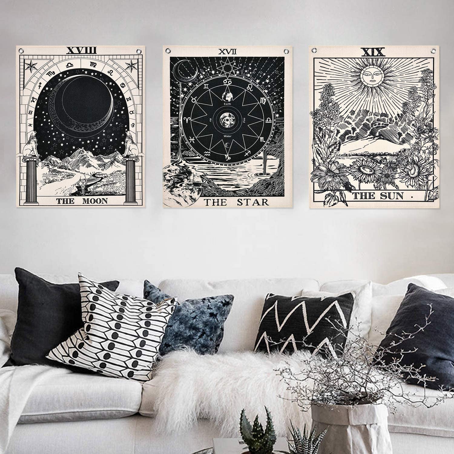 Alisomtll set tarocchi arazzo sole luna stelle Home - Accessori e decorazioni Naty Shop Set tarocchi (bianco e nero) 40 X 50 cm