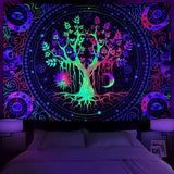 Arazzo alishomtll albero della vita fluorescente sole e luna Casa - Accessori e Decorazioni Naty Shop Multi 210L X 150B Cm
