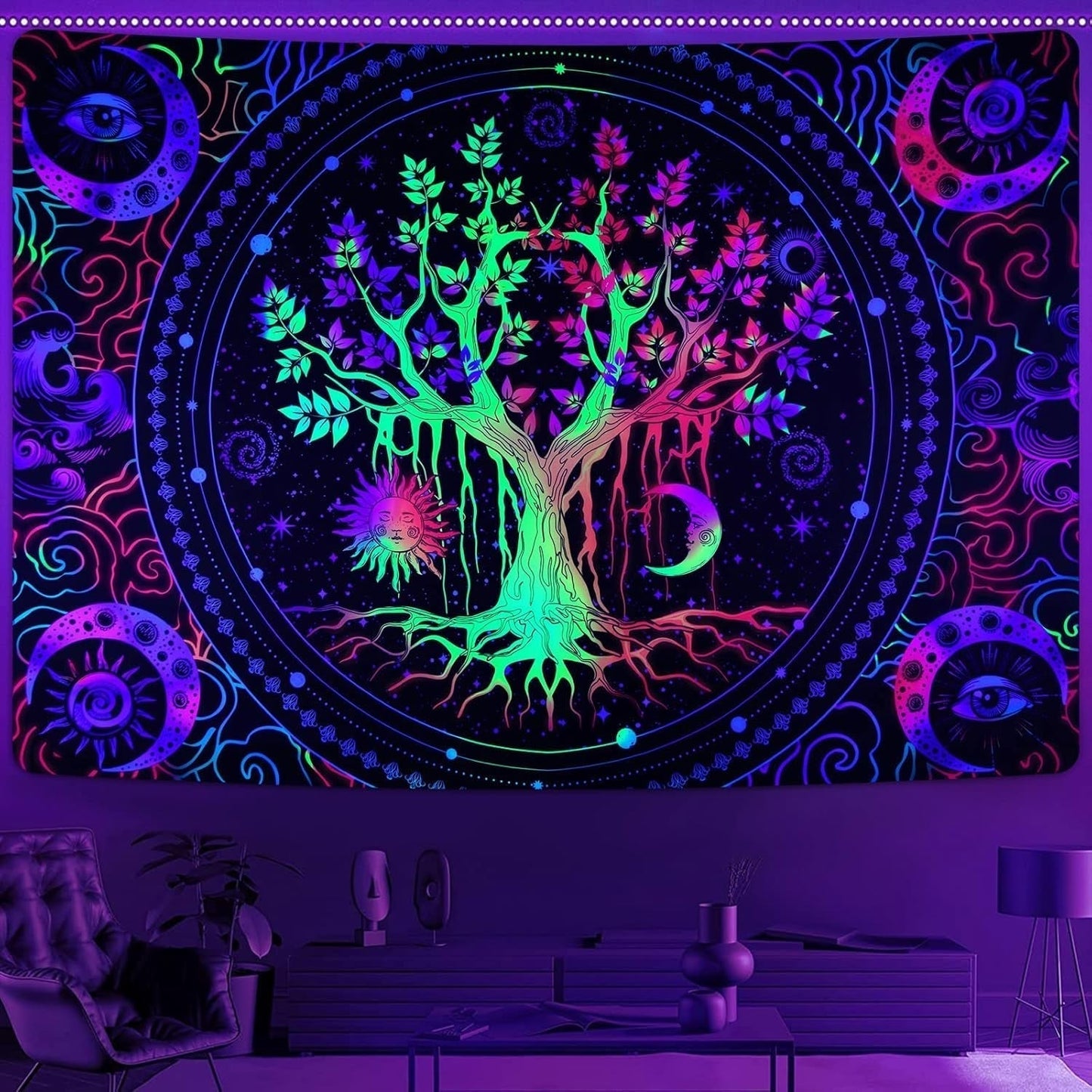 Arazzo alishomtll albero della vita fluorescente sole e luna Casa - Accessori e Decorazioni Naty Shop
