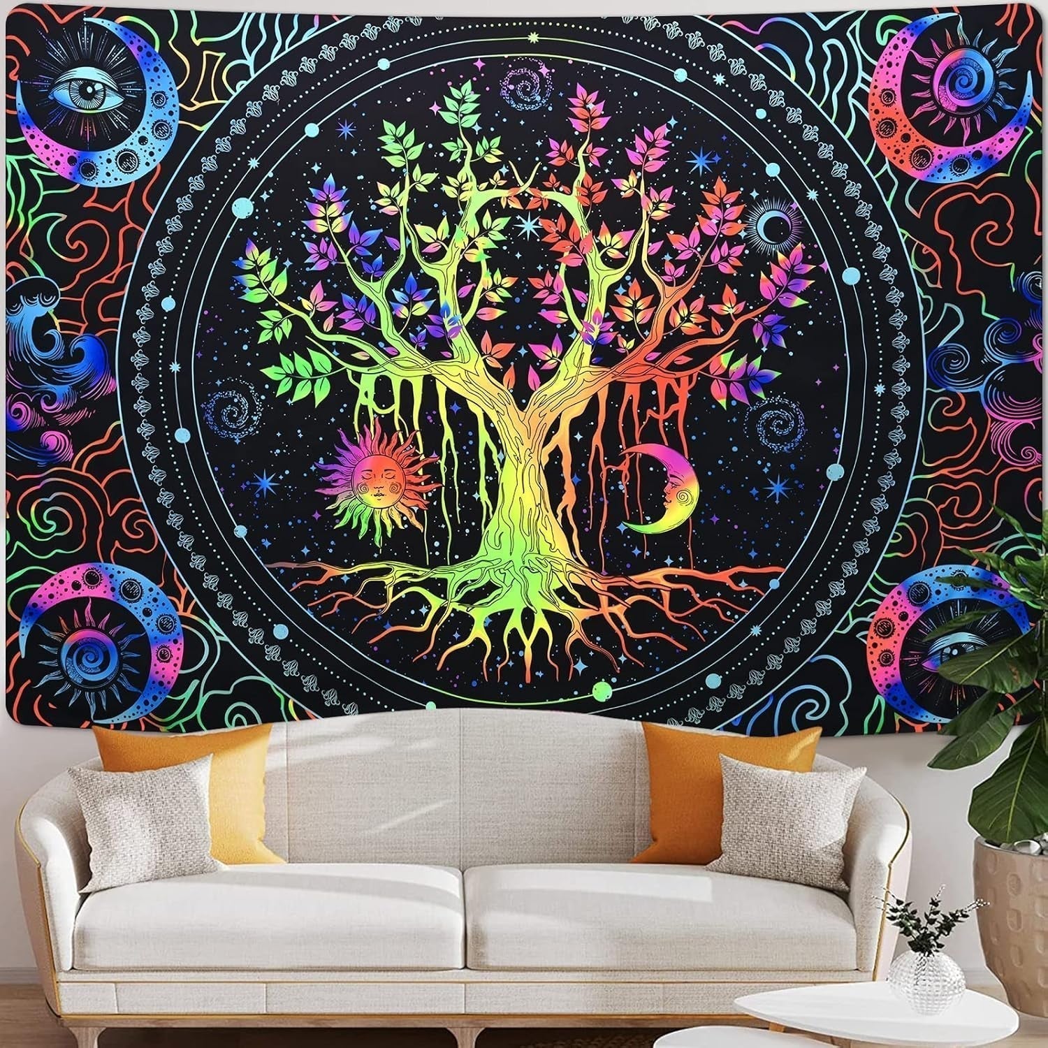 Arazzo alishomtll albero della vita fluorescente sole e luna Casa - Accessori e Decorazioni Naty Shop