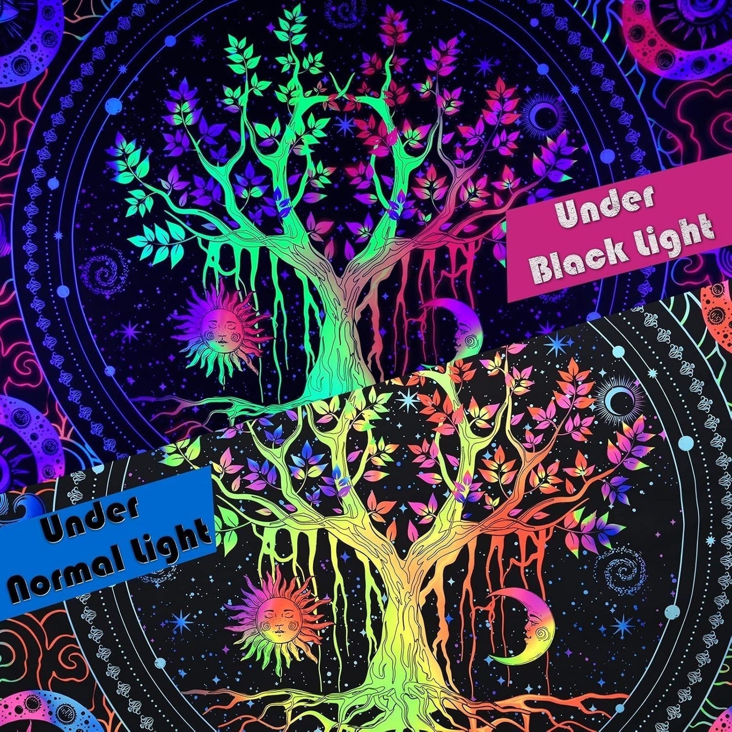 Arazzo alishomtll albero della vita fluorescente sole e luna Casa - Accessori e Decorazioni Naty Shop