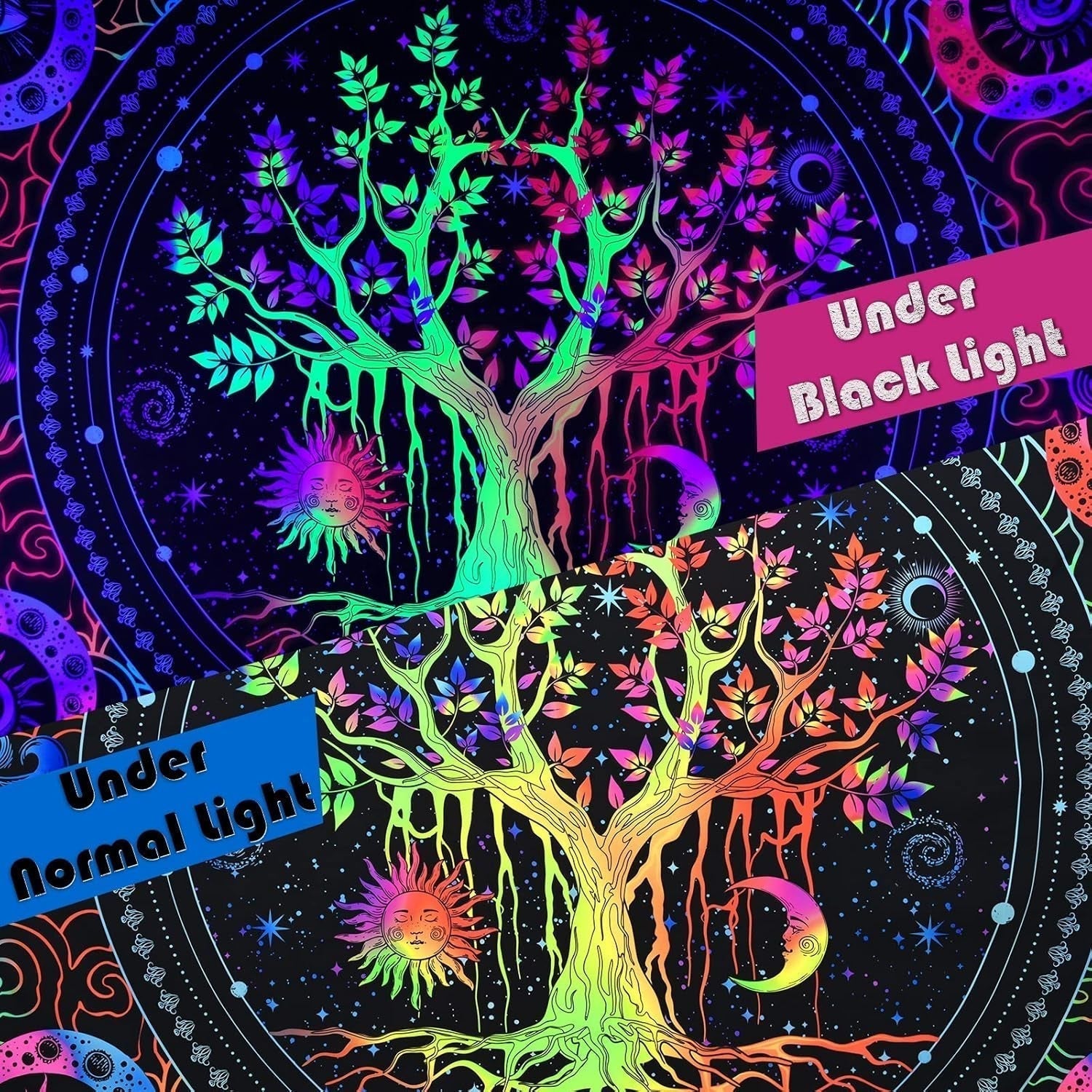 Arazzo alishomtll albero della vita fluorescente sole e luna Casa - Accessori e Decorazioni Naty Shop