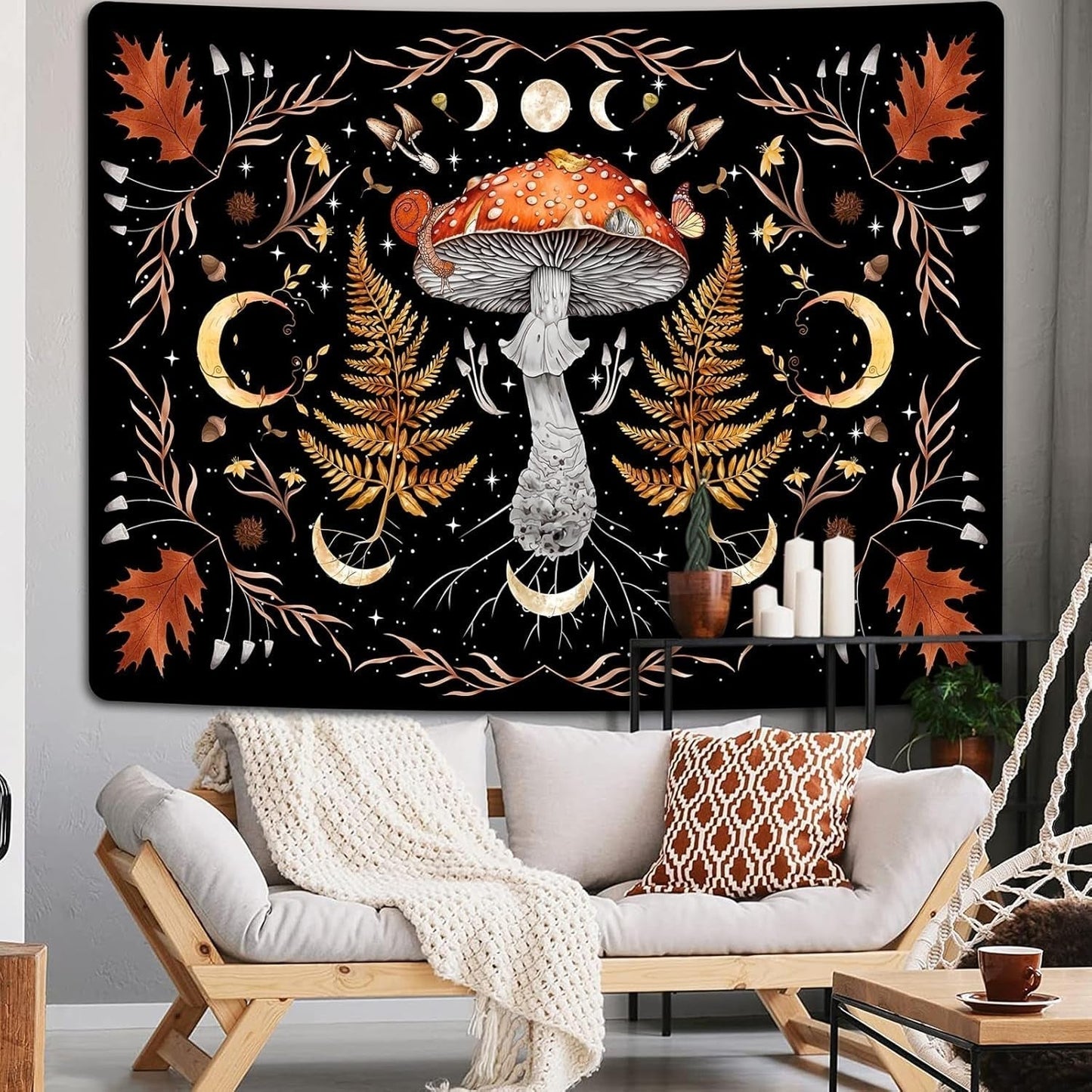 Arazzo alishomtll vintage fungo luna foglia d'acero botanico Home - Accessori e Decorazioni Naty Shop