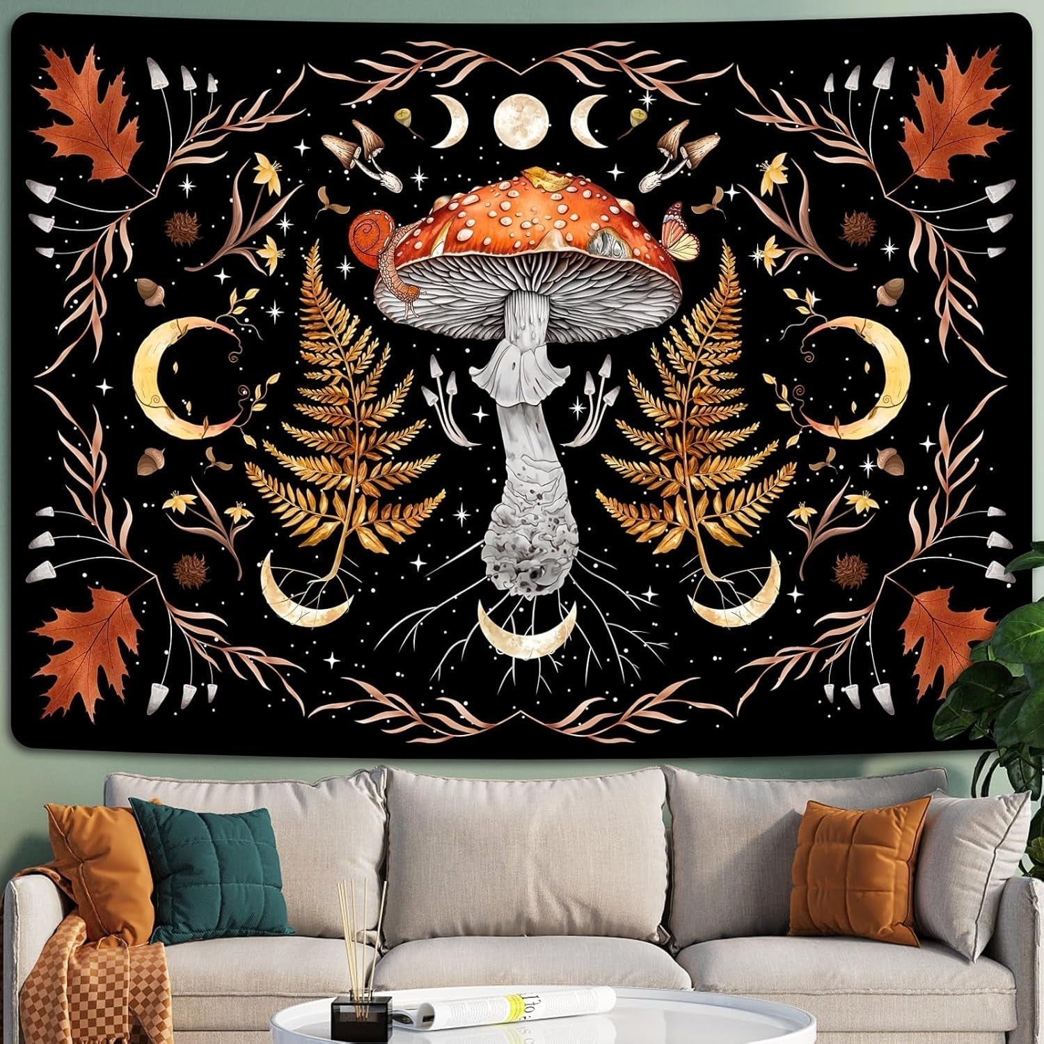 Arazzo alishomtll vintage fungo luna foglia d'acero botanico Home - Accessori e Decorazioni Naty Shop