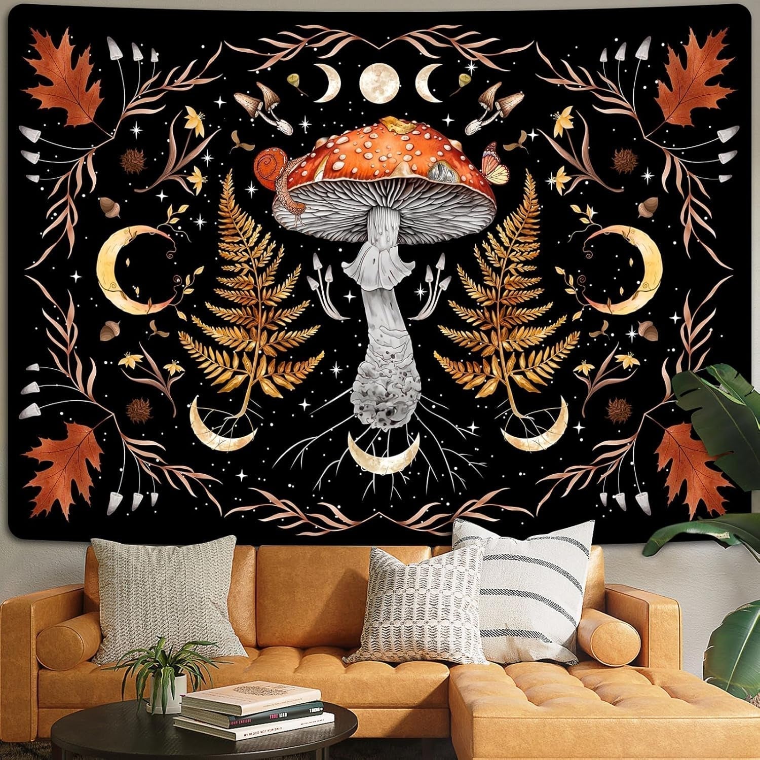 Arazzo alishomtll vintage fungo luna foglia d'acero botanico Home - Accessori e Decorazioni Naty Shop