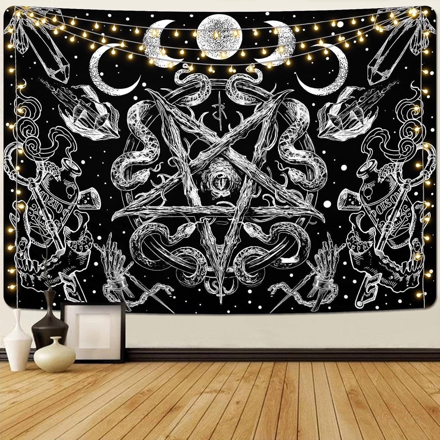 Arazzo alishomtll serpente strega estetico pentagramma gotico da parete Home - Accessori e decorazioni Naty Shop Pentagramma 210L X 150B Cm