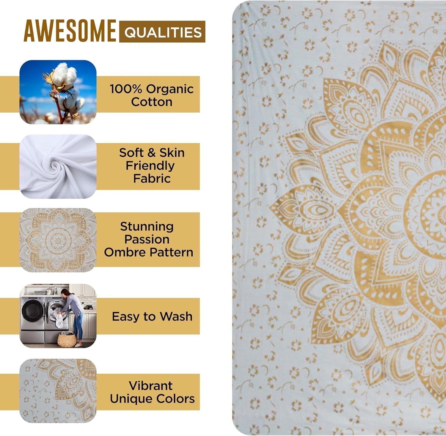 Arazzo mandala metallizzato oro Coperta da spiaggia in cotone indiano Casa - Accessori e Decorazioni Naty Shop