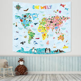 Arazzo Bashom Mappa del mondo degli animali tedesco per bambini Home - Accessori e Decorazioni Naty Shop
