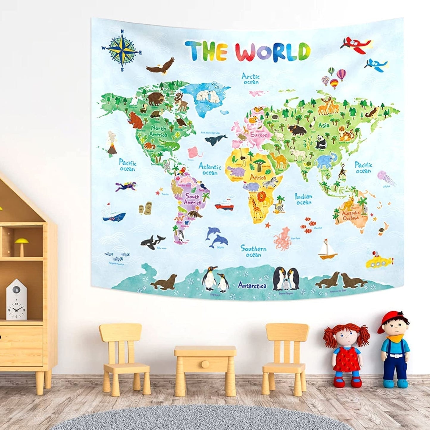 Arazzo Bashom mappa del mondo animale tedesco per bambini Home - Accessori e Decorazioni Naty Shop Tp-001