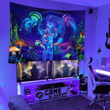 Arazzo betylfoy luce nera astronauta piante reattive meduse Home - Accessori e Decorazioni Naty Shop