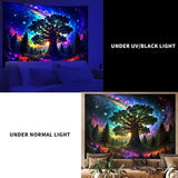 Arazzo luce nera foresta psichedelica natura albero stelle galassia Home - Accessori e Decorazioni Naty Shop
