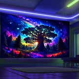Arazzo luce nera foresta psichedelica natura albero stelle galassia Home - Accessori e Decorazioni Naty Shop