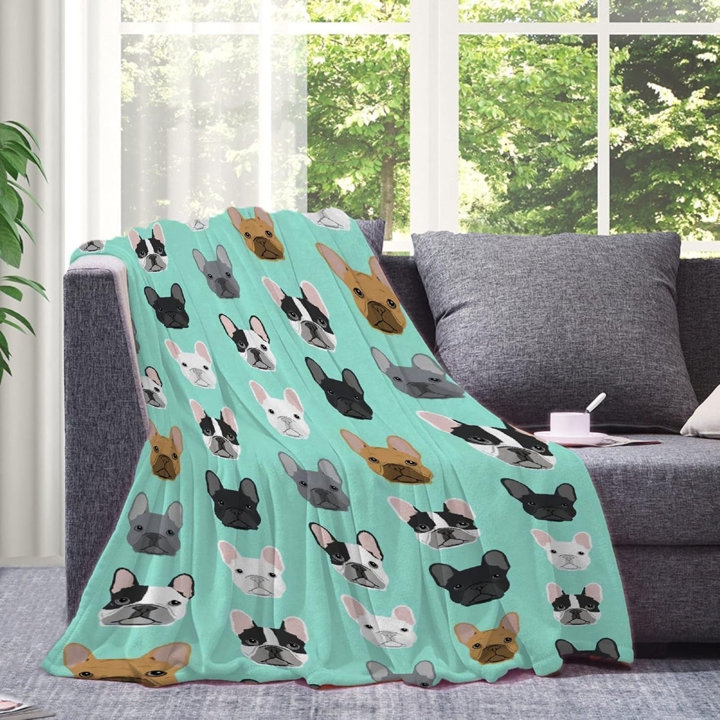 Arazzo Bulldog francese con motivo stampato davanti alla casa - Accessori e Decorazioni Naty Shop