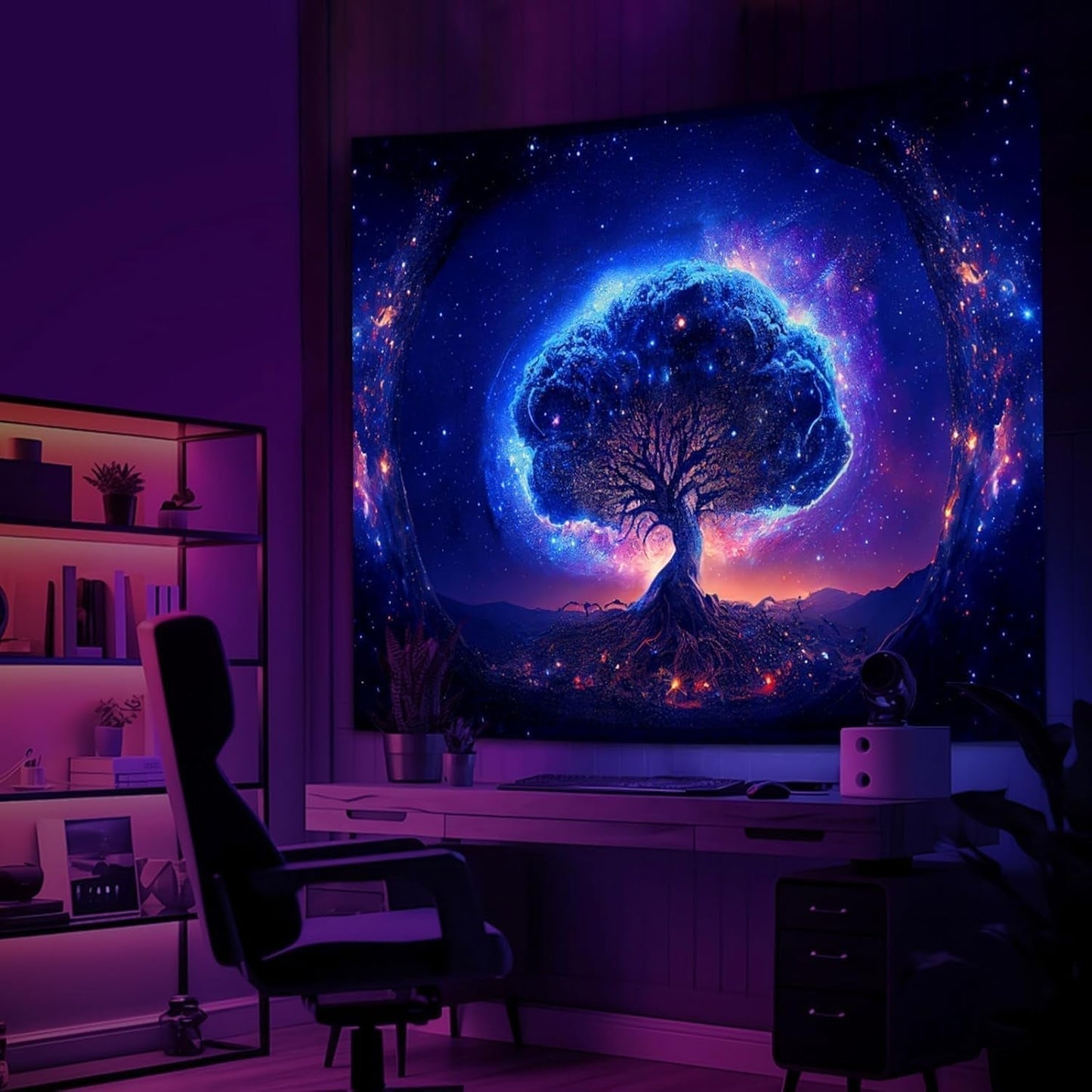 Arazzo albero luce nera estetica spaziale Casa - Accessori e decorazioni Naty Shop