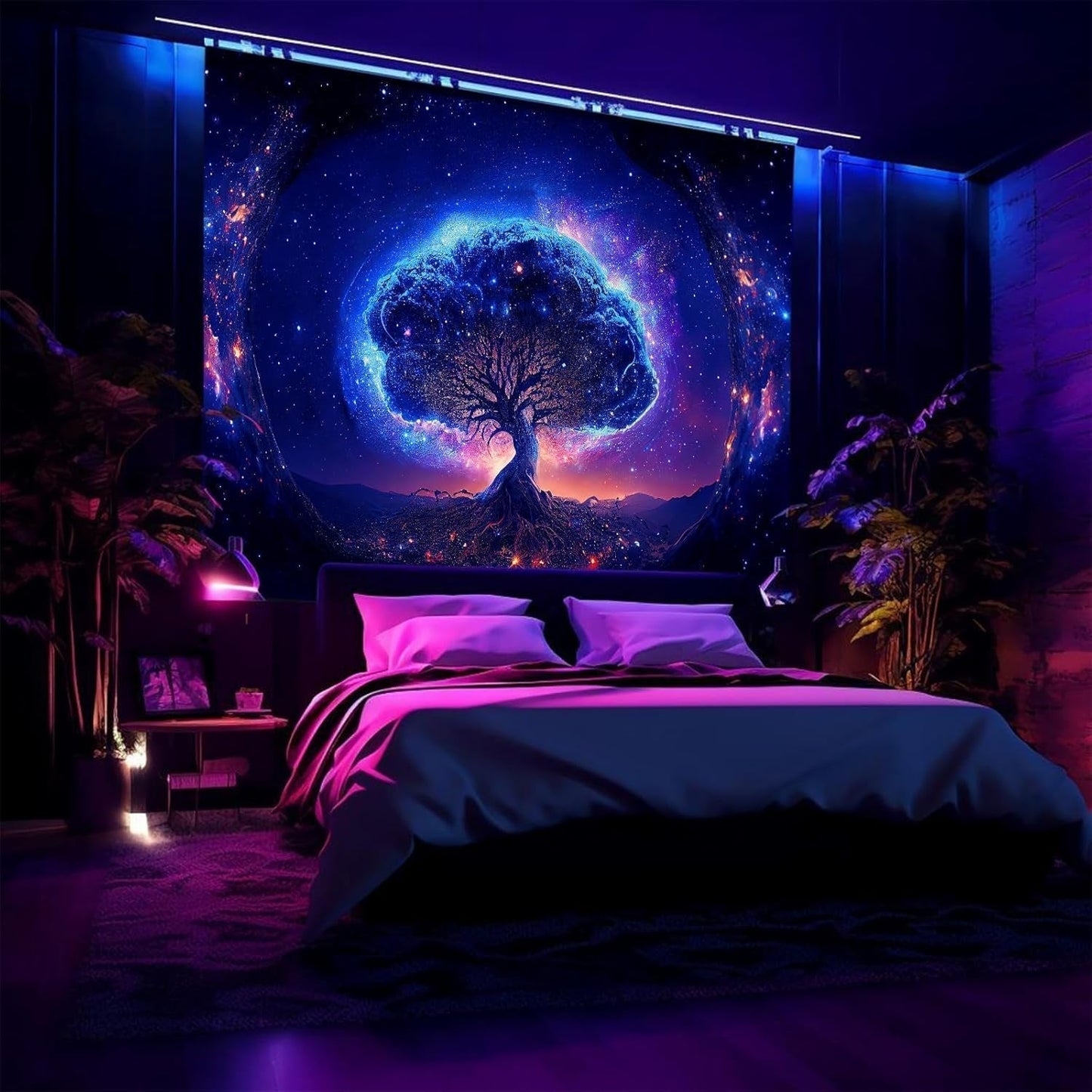 Arazzo albero luce nera estetica spaziale Casa - Accessori e decorazioni Naty Shop